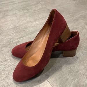 Madewell Ella Red Suede Wooden Block Heel Pumps 10
